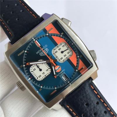 Replica Monaco Japan vk Quartz chronograph Mens Watch  Green Dial Leather Strap