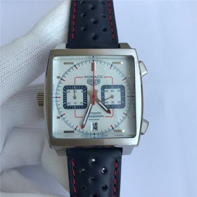 Replica Monaco Japan vk Quartz chronograph Mens Watch White Dial Leather Strap C