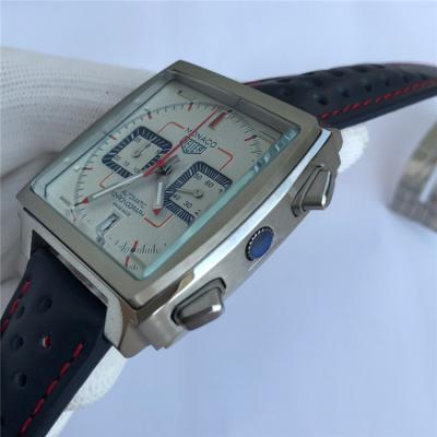 Replica Monaco Japan vk Quartz chronograph Mens Watch White Dial Leather Strap C