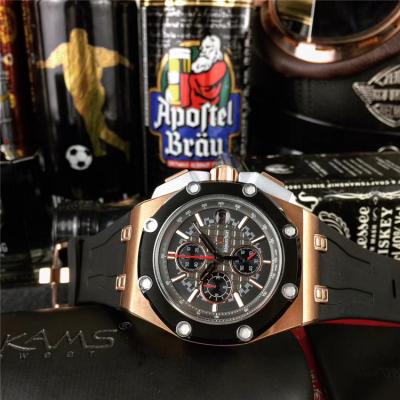 Royal Oak Japan Quartz chronograph Movement  Mens Watch  Black Dial Rubber Strap E17