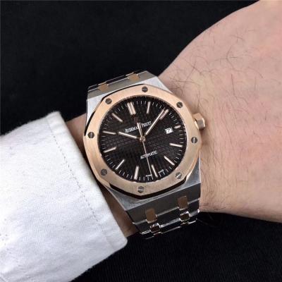 Replica  Royal Oak A21J Automatic Movement   Mens Watch Black Dial Two Tone Rose Gold B E46