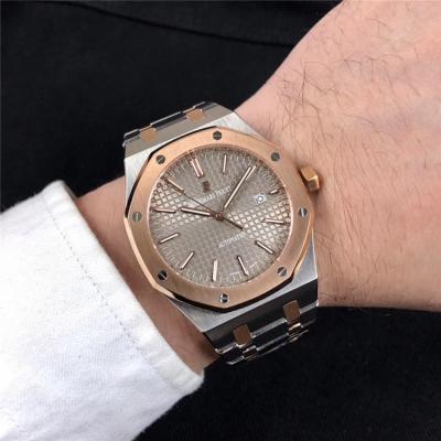 Replica  Royal Oak A21J Automatic Movement   Mens Watch Black Dial Two Tone Rose Gold B E46