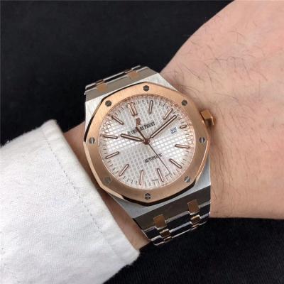 Replica  Royal Oak A21J Automatic Movement   Mens Watch Black Dial Two Tone Rose Gold B E46