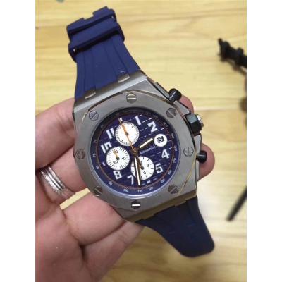 Replica  Royal Oak Japan Quartz chronograph Mens Watch White Dial Rubber Strap E58