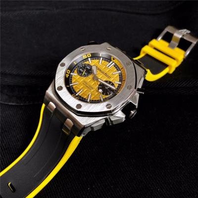 Replica  Royal Oak A21J Automatic Movement   Mens Watch Yellow Dial Rubber Strap E61