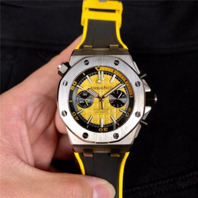 Replica  Royal Oak A21J Automatic Movement   Mens Watch Yellow Dial Rubber Strap E61