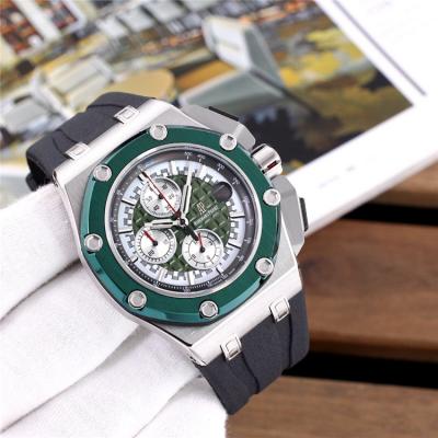 Replica  Royal Oak Japan Quartz chronograph Mens Watch Green Dial  Rubber Strap B E64