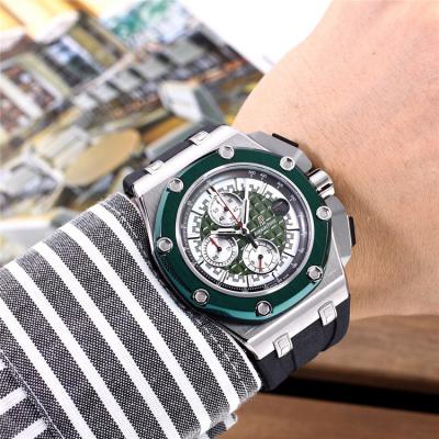 Replica  Royal Oak Japan Quartz chronograph Mens Watch Green Dial  Rubber Strap B E64