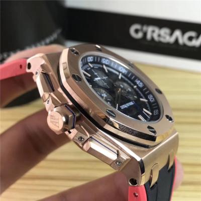 Replica  Royal Oak Japan Quartz chronograph Mens Watch  Black Dial Rubber Strap A E80