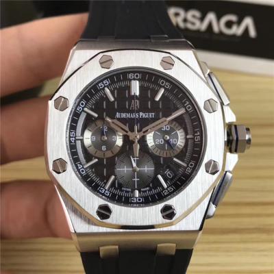 Replica Royal Oak Japan Quartz chronograph Mens Watch Black Dial Rubber Strap B E80