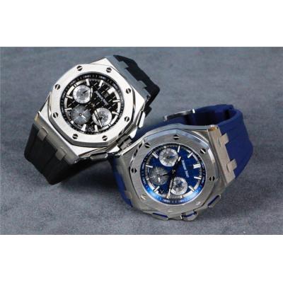 Replica Royal Oak Japan Quartz chronograph Mens Watch  Blue Dial Rubber Strap E81