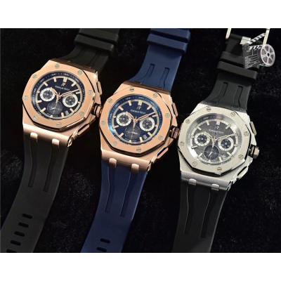 Replica  Royal Oak Offshore  Japan Quartz chronograph Mens Watch Blue Dial Rubber Strap E85