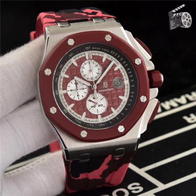 Replica Royal Oak Japan Quartz  chronograph Mens Watch Red Dial Rubber Strap A  E86