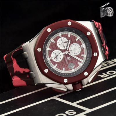 Replica Royal Oak Japan Quartz  chronograph Mens Watch Red Dial Rubber Strap A  E86