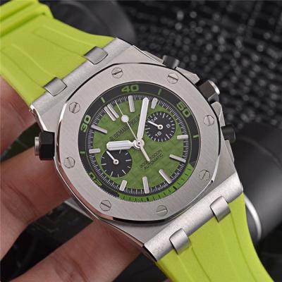 Replica  Royal Oak  Japan VK Quartz chronograph   Mens Watch Green  Dial Rubber Strap E90