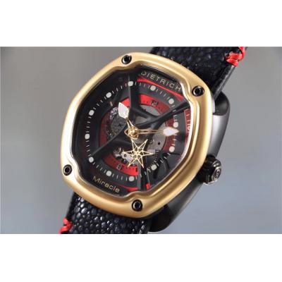 Replica Dietrich Organic Time Miracle OT-M Miyota 82S7 Automatic Mens Watch PVD YG Leather Red