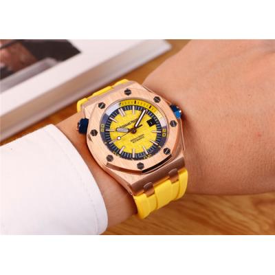 Replica  Royal Oak  A21J Automatic Movement  Mens Watch  Yellow Dial Rubber Strap C E95