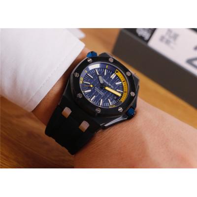 Replica  Royal Oak  A21J Automatic Movement  Mens Watch  Yellow Dial Rubber Strap C E95