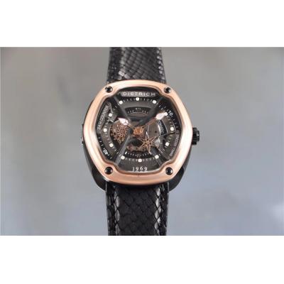 Replica Dietrich Organic Time Miracle OT-M Miyota 82S7 Automatic Mens Watch PVD RG Leather Black