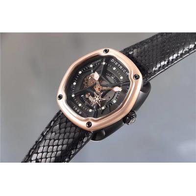 Replica Dietrich Organic Time Miracle OT-M Miyota 82S7 Automatic Mens Watch PVD RG Leather Black