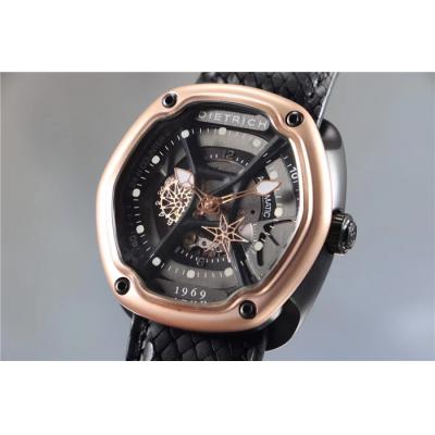 Replica Dietrich Organic Time Miracle OT-M Miyota 82S7 Automatic Mens Watch PVD RG Leather Black