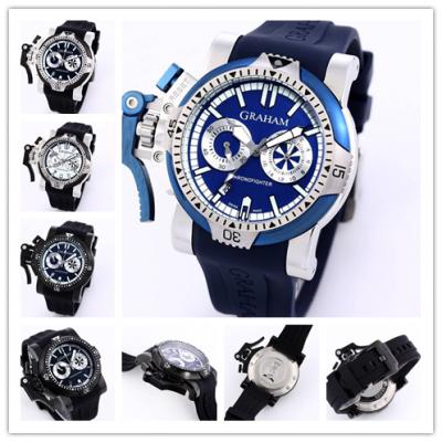 Replica Chronofighter Left Hand Japan Quartz Chronograph Mens Watch Blue Dial Rubber Strap