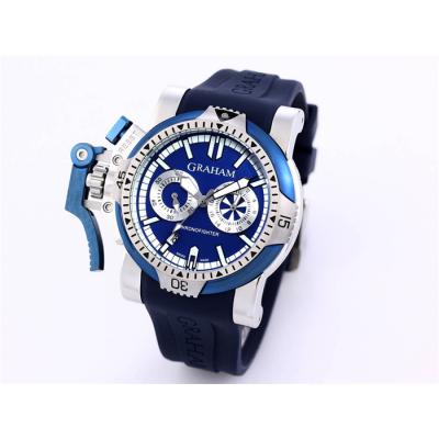 Replica Chronofighter Left Hand Japan Quartz Chronograph Mens Watch Blue Dial Rubber Strap