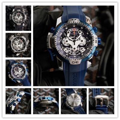 Replica Chronofighter Japan Quartz Chronograph Mens Watch Skeleton Dial SS Blue Rubber Strap