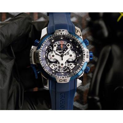 Replica Chronofighter Japan Quartz Chronograph Mens Watch Skeleton Dial SS Blue Rubber Strap