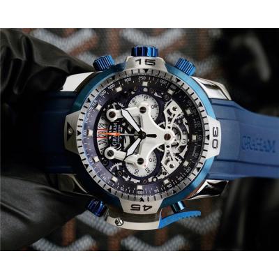 Replica Chronofighter Japan Quartz Chronograph Mens Watch Skeleton Dial SS Blue Rubber Strap