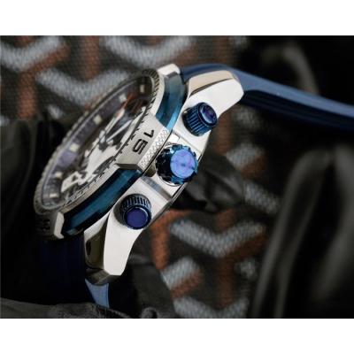 Replica Chronofighter Japan Quartz Chronograph Mens Watch Skeleton Dial SS Blue Rubber Strap