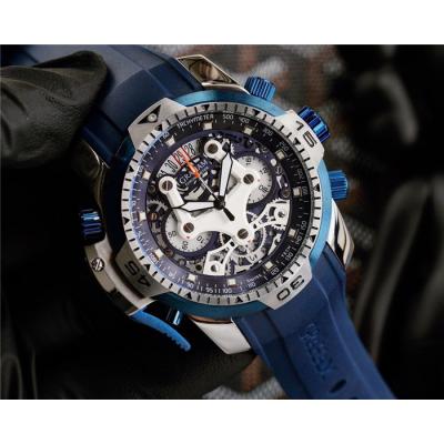 Replica Chronofighter Japan Quartz Chronograph Mens Watch Skeleton Dial SS Blue Rubber Strap