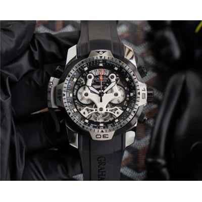 Replica Chronofighter Japan Quartz Chronograph Mens Watch Skeleton Dial SS Blue Rubber Strap