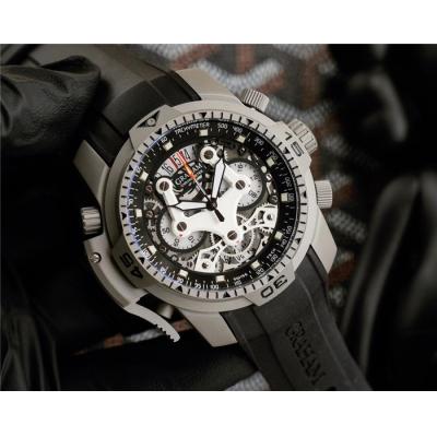 Replica Chronofighter Japan Quartz Chronograph Mens Watch Skeleton Dial SS Gray Rubber Strap