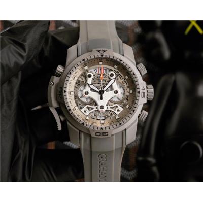 Replica Chronofighter Japan Quartz Chronograph Mens Watch Skeleton Dial SS Gray Rubber Strap