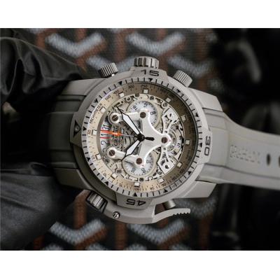 Replica Chronofighter Japan Quartz Chronograph Mens Watch Skeleton Dial SS Gray Rubber Strap