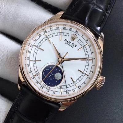 RXWF Cellini 50535 Moonphase A2824 Automatic Mens Watch RG White Dial Brown Leather Best Edition