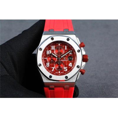 Replica  Royal Oak  Japan VK Quartz chronograph  Mens Watch  Red Dial Rubber Strap A  E101