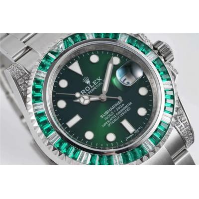 ROF 116610 Submariner A2836 Automatic Mens Watch Diamond Bezel Grenn Dial 904L Steel Bracelet Best Edition