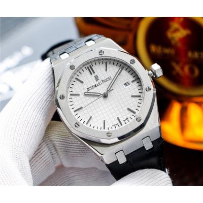 Replica  Royal Oak Miyota 8205 Automatic Movement Mens Watch White Dial Leather Strap E105