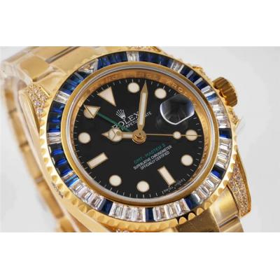 ROF GMT-Master II 116759 A2836 Automatic Mens Watch 18K YG Diaminds Bezel Black Dial SS Bracelet Best Edition