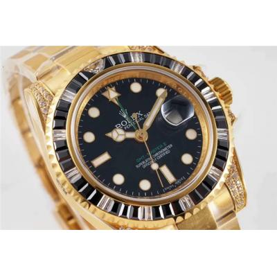 ROF GMT-Master II 116759 A2836 Automatic Mens Watch 18K YG Diaminds Bezel Black Dial SS Bracelet Best Edition