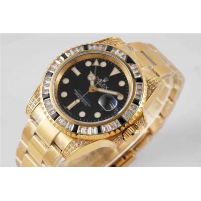 ROF GMT-Master II 116759 A2836 Automatic Mens Watch 18K YG Diaminds Bezel Black Dial SS Bracelet Best Edition