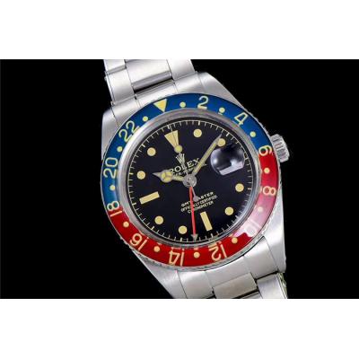 RBF GMT-Master II  6542 A2836 Automatic Watch Pepsi Plexiglas Beze Black Dial Stainless Steel Bracelet Best Edition