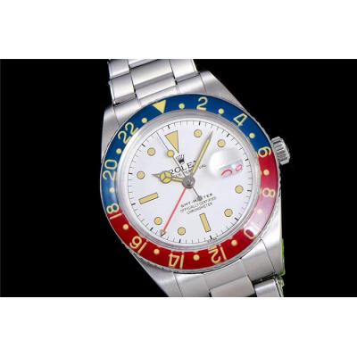 RBF GMT-Master II  6542 A2836 Automatic Watch Pepsi Plexiglas Beze White Dial Stainless Steel Bracelet Best Edition