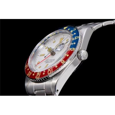 RBF GMT-Master II  6542 A2836 Automatic Watch Pepsi Plexiglas Beze White Dial Stainless Steel Bracelet Best Edition