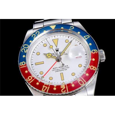 RBF GMT-Master II  6542 A2836 Automatic Watch Pepsi Plexiglas Beze White Dial Stainless Steel Bracelet Best Edition