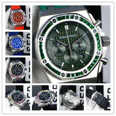 Replica  Royal Oak  Japan Quartz chronograph Movement Mens Watch Green  Dial Rubber Strap  A  E131