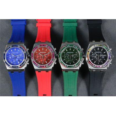 Replica  Royal Oak  Japan Quartz chronograph Movement Mens Watch Green  Dial Rubber Strap  A  E131