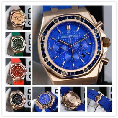 Replica  Royal Oak  Japan Quartz chronograph Movement Mens Watch Blue Dial Rubber Strap  B   E131